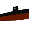 Black and Red Military Submarine Model with Rear Propeller Warship Design