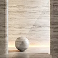 Elegant Interior With Wood Grain Wall Circular Samples Spherical Decor And Soft Lighting 3d model