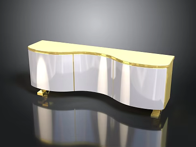 Modern White Cabinet With Gold Accents Reflective Sleek Surface And Curved Design 3d model