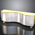 Modern White Cabinet With Gold Accents Reflective Sleek Surface And Curved Design
