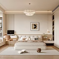 Elegant Modern Bedroom Interior Design With Soft Rug Chandelier And Wall Art