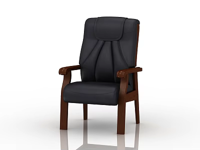 Modern Black Leather Office Chair With Wooden Armrests And Padded Backrest 3d model