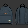 Blue Backpack Front And Back View With Small Pocket Zipper And Emblem 3d model