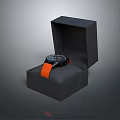 Elegant Modern Watch With Orange Strap In Open Black Box 3d model