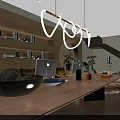 Modern Office Interior With Wooden Shelves Circular Decorative Wall Computers Stools And Potted Plant