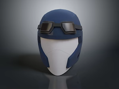 Dog Wearing Blue Helmet With Black Goggles And White Mask 3d model