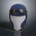 Dog Wearing Blue Helmet With Black Goggles And White Mask
