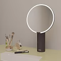 Modern Dressing Table With Lighted Ring Vanity Mirror Makeup Brushes Perfume Bottle Lipstick And Organizer 3d model
