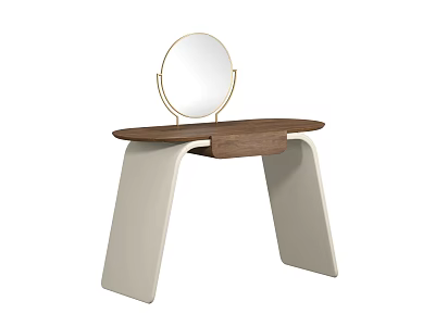 Modern Dressing Table With Round Mirror Wooden Top And Curved White Legs 3d model
