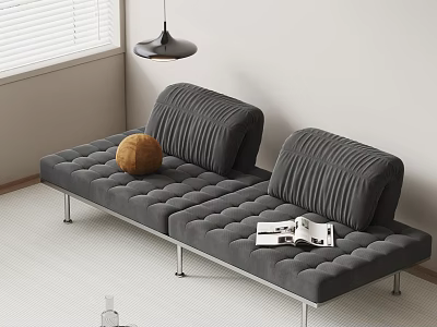 Gray Two Seater Sofa With Striped Cushions Brown Pillow And Magazine 3d model