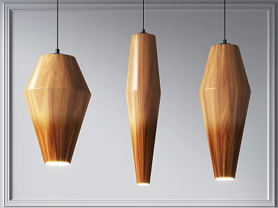 Three Modern Wooden Geometric Pendant Lights For Minimalist Interior Decoration 3d model