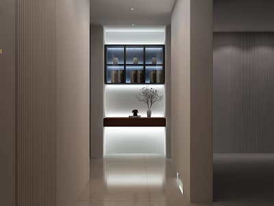 Modern Light Luxury Corridor Decorative Cabinet With LED Strip Lighting Glass Doors And Ornaments 3d model