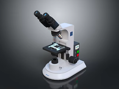 Professional Lab Binocular Microscope With White Body Stage And Control Panel 3d model