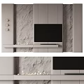 Modern Elegant TV Background Wall Design With Stone Texture And Floating Shelf 3d model