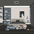 Cozy Kids Room Interior Design With Bed Stuffed Animals Soccer Ball Rug And Astronaut Painting