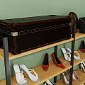 Multi tiered Metal Frame Shoe Rack With Various Shoes And Colorful Storage Boxes