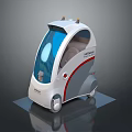 Modern Hyundai Futuristic Autonomous Bus With White Body Red Accents And Transparent Blue Windshield