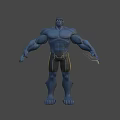 Animated Muscular Blue Character With Yellow Eyes And Fierce Expression Design