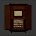Vintage Wooden Furniture Cabinet With Red Top Open Door And Grille Design Details
