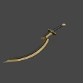 Golden Curved Sword With Shiny Metallic Blade And Black Handle Design