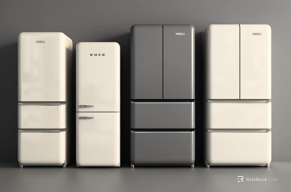 Modern Fridge Freezers in White Gray with Sleek Design and Multiple Doors 3d model 