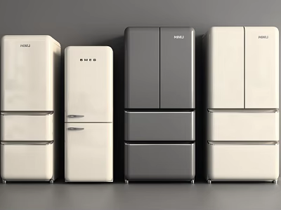 Modern Fridge Freezers in White Gray with Sleek Design and Multiple Doors 3d model