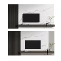Modern TV Background Wall With Marble Texture Floating Shelf And Potted Plant 3d model