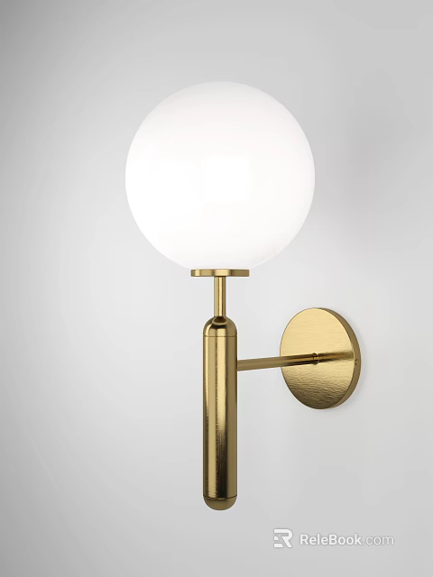 Modern Wall Lamp With Golden Bracket And White Spherical Lampshade Design 3d model 