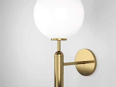 Modern Wall Lamp With Golden Bracket And White Spherical Lampshade Design 3d model