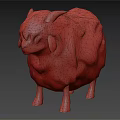 Fluffy White Sheep Sculpture With Orange Horns And Brown Hooves