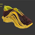 Stylish Yellow And Black Shoes With Wave Like Sole And Paisley Patterned Upper