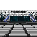 Modern Stage Design With Blue Purple Lights LED Screens And Audience Seats