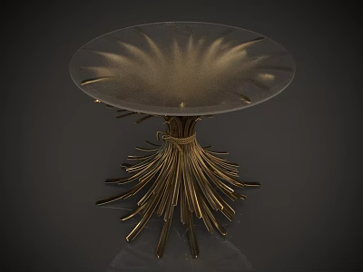 Elegant Round Glass Top Dining Table With Intricate Golden Radiating Base Design Structure 3d model