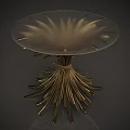 Elegant Round Glass Top Dining Table With Intricate Golden Radiating Base Design Structure
