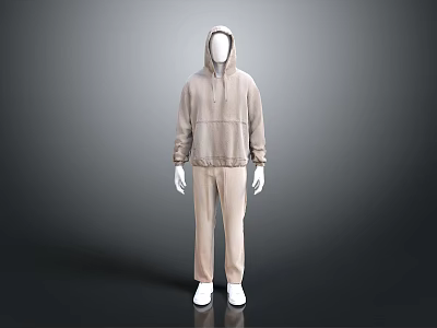 Casual Beige Hoodie and Pants Set with Relaxed Fit for Everyday Wear 3d model