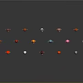 Colorful Cartoon Game And Movie Characters With Unique Designs Different Colors And Gray Background Reflections