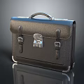 Classic Black Leather Briefcase With Metal Lock Buckle Straps And Leather Handle
