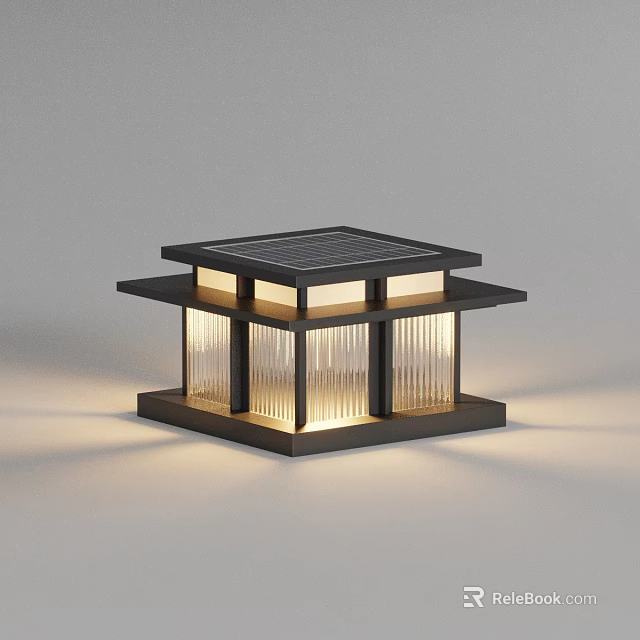 Solar Powered Outdoor Light With Modern Square Design And Transparent Glass Panels 3d model 