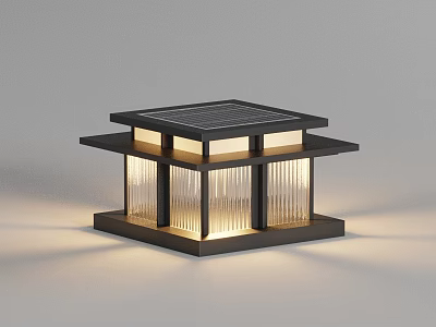 Solar Powered Outdoor Light With Modern Square Design And Transparent Glass Panels 3d model
