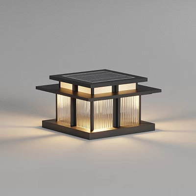 Solar Powered Outdoor Light With Modern Square Design And Transparent Glass Panels 3d model