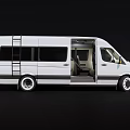 White Commercial Van With Open Side Doors And Roof Rack For Business Use