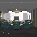 Luxurious Private Room Interior With Green Chairs Dining Table And Chandelier