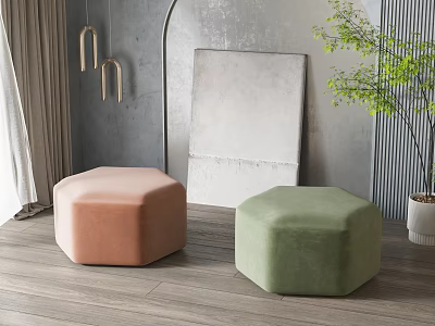 Hexagonal Velvet Ottoman Pink And Green Modern Living Room Interior Home Decor 3d model
