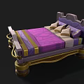 Elegant Single Bed with Purple Mattress Gold Accents and Decorative Pillows