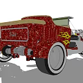 Red Vintage Car With Yellow Flame Decals Open Top And Chrome Details