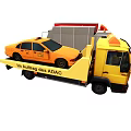 Yellow Taxi Gray Box Truck and Red Yellow Coca-Cola Utility Vehicles