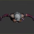 3D Female Character Model With Blue Gray Hair And Dark Purple Accented Outfit