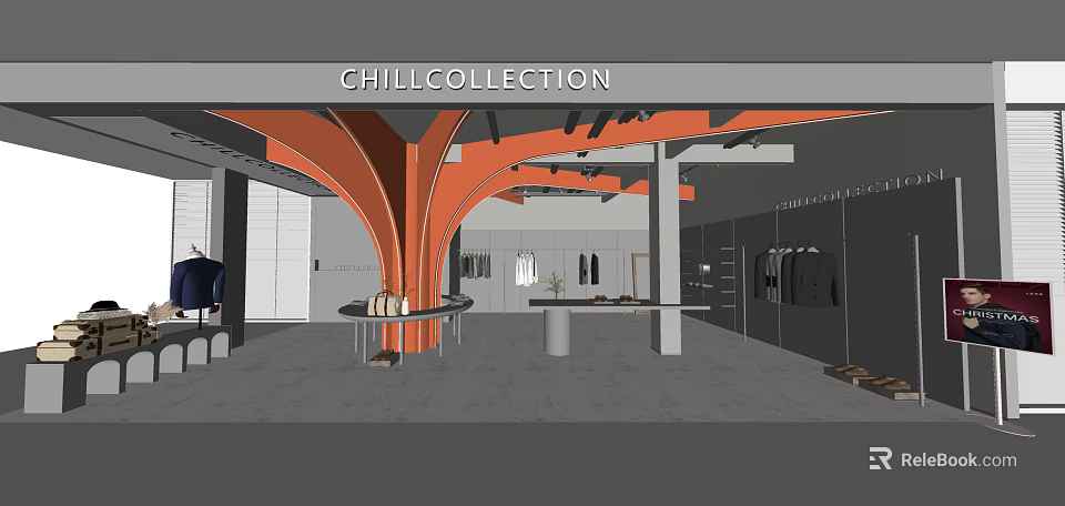 Chill Collection Clothing Store Interior With Fashion Displays And Hanging Racks 3d model 