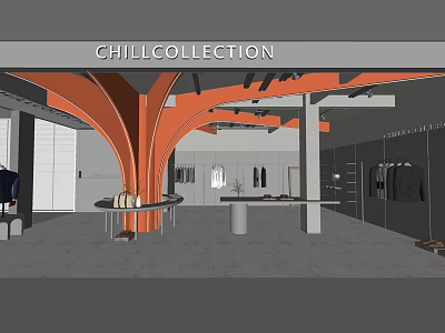 Chill Collection Clothing Store Interior With Fashion Displays And Hanging Racks 3d model