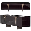 Modern Dark Glossy TV Stand With Metallic Accent Legs And Cabinet Doors